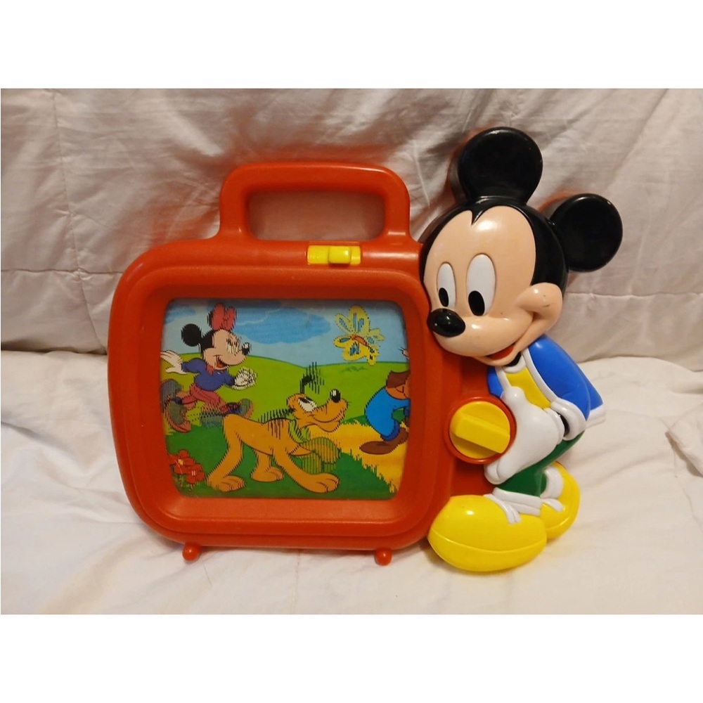 Disney Vintage 80’s RARE HTF Mickey Mouse Wind-up Musical Scroll TV Music Toy